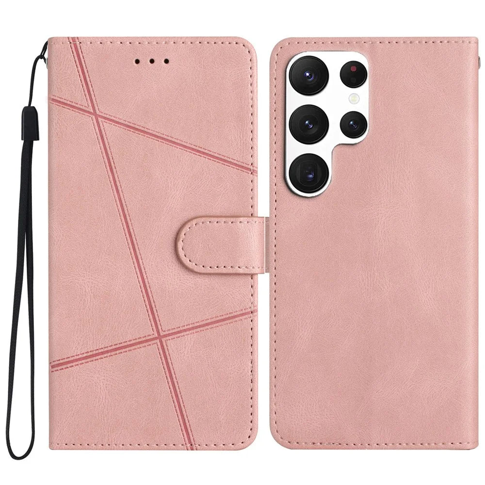 For Samsung Galaxy S24 Ultra Case Crazy Horse Texture Phone Wallet Cover - Rose Gold - 1