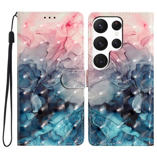 For Samsung Galaxy S24 Ultra Case PU Leather Wallet 3D Pattern Phone Cover - Pink Blue Marble - 1