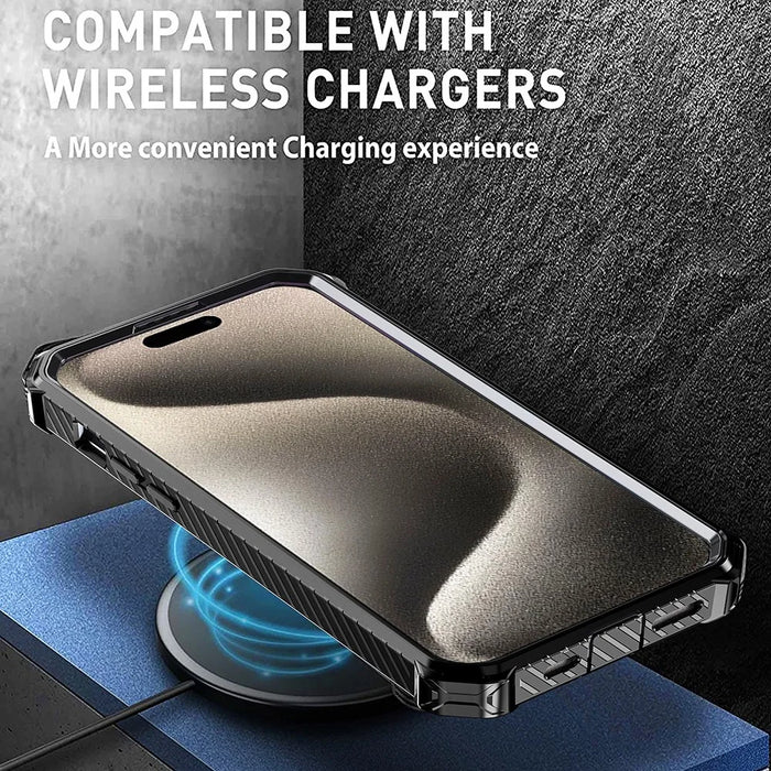 For iPhone 15 Pro Max Magnetic Case Kickstand PC+TPU Phone Cover - Black - 4