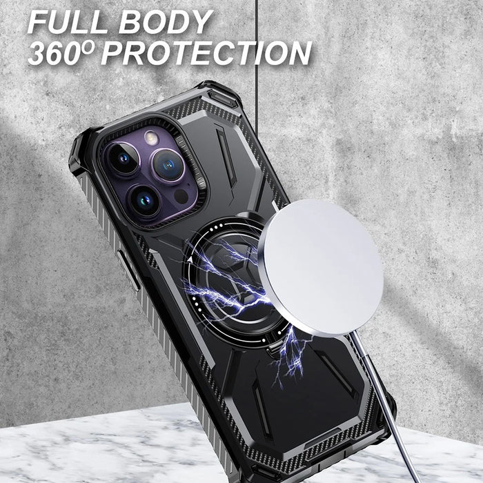 For iPhone 15 Pro Max Magnetic Case Kickstand PC+TPU Phone Cover - Black - 6
