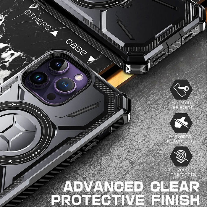 For iPhone 15 Pro Max Magnetic Case Kickstand PC+TPU Phone Cover - Black - 7