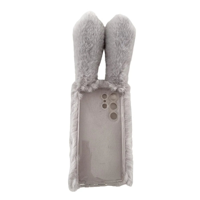 For Samsung Galaxy S24 Ultra Case Warm Fluffy 3D Bunny Ears Phone Cover - Light Grey - 2