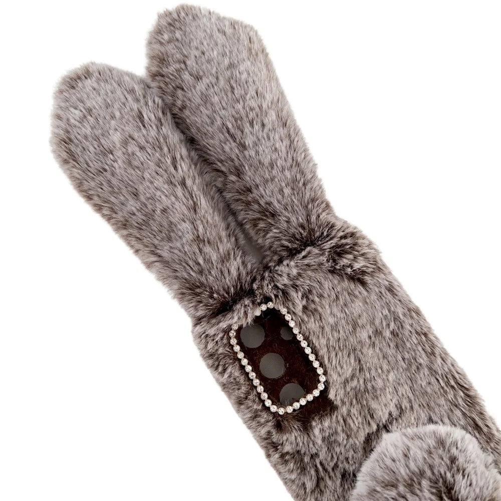 For Samsung Galaxy S24+ Case 3D Bunny Ears Fuzzy Winter Warm Phone Cover - Brown - 3