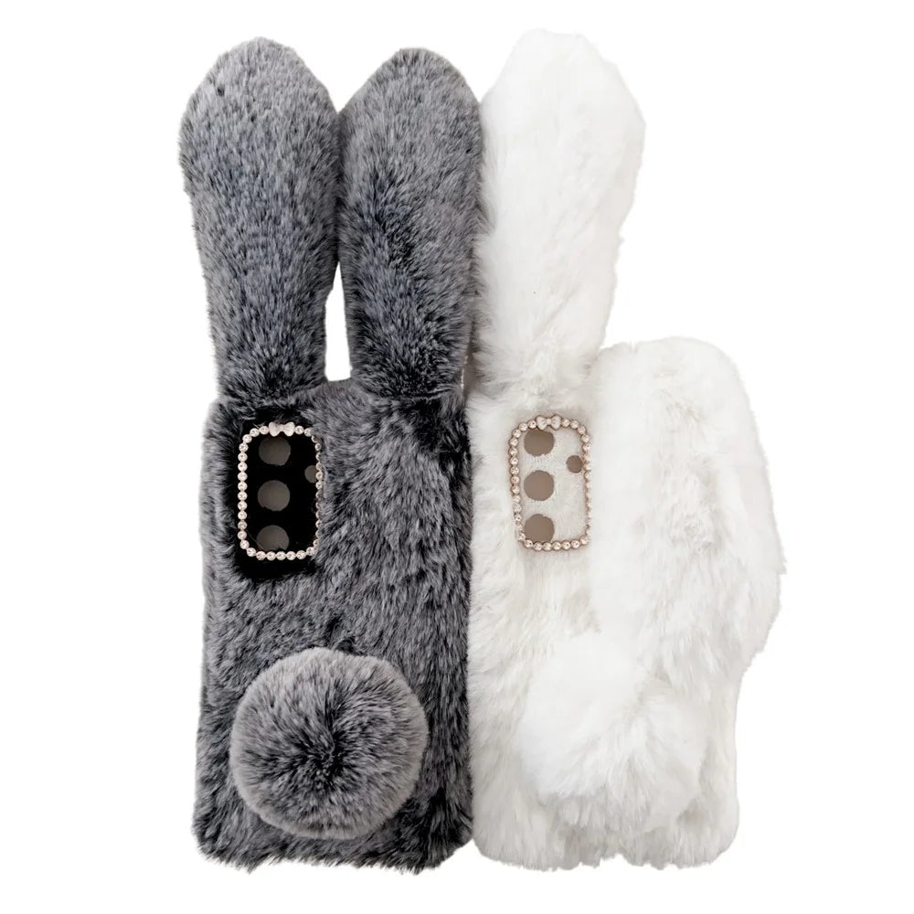 For Samsung Galaxy S24+ Case 3D Bunny Ears Fuzzy Winter Warm Phone Cover - Brown - 5