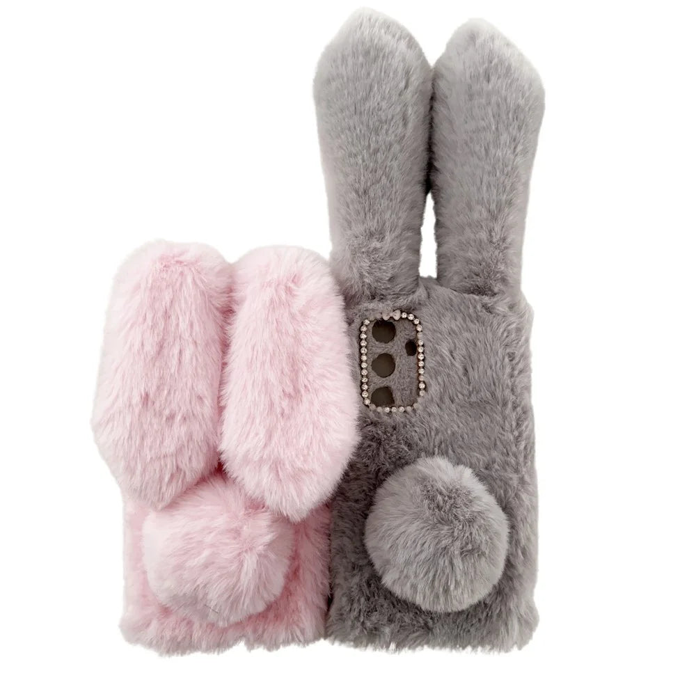 For Samsung Galaxy S24+ Case 3D Bunny Ears Fuzzy Winter Warm Phone Cover - Brown - 6