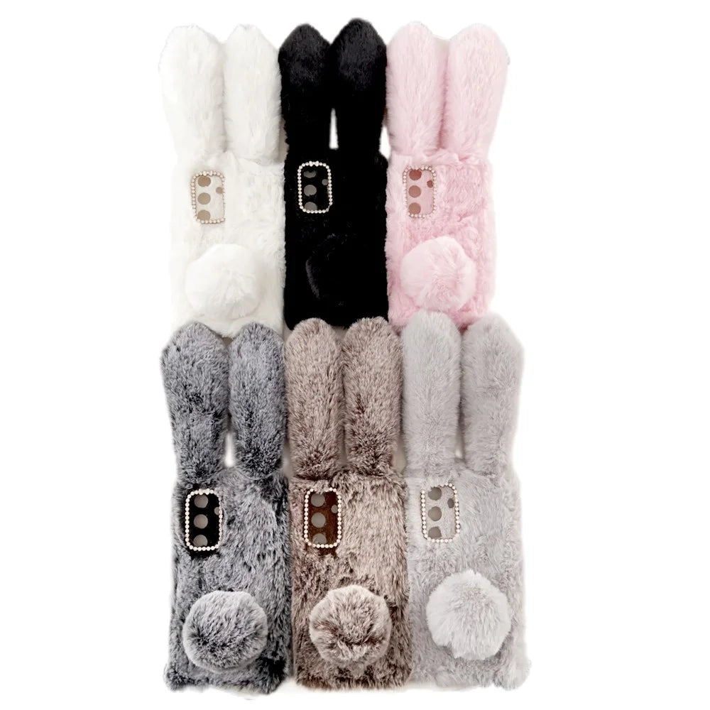 For Samsung Galaxy S24+ Case 3D Bunny Ears Fuzzy Winter Warm Phone Cover - Brown - 7
