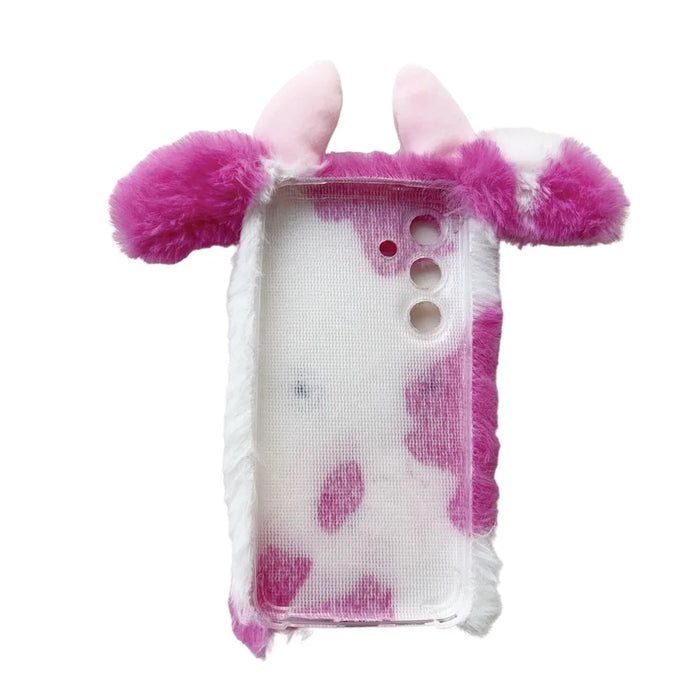 For Samsung Galaxy S24 Case Cute Stylish Cows Ear Furry Soft TPU Case - Rose - 2
