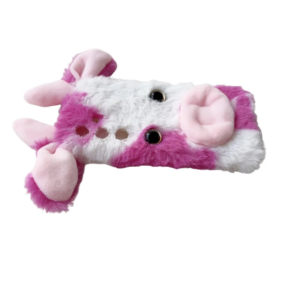For Samsung Galaxy S24+ Shockproof Case Cute Cows Ear Furry Soft TPU Phone Cover - Rose - 3