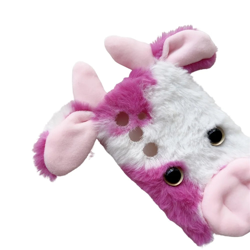 For Samsung Galaxy S24+ Shockproof Case Cute Cows Ear Furry Soft TPU Phone Cover - Rose - 4