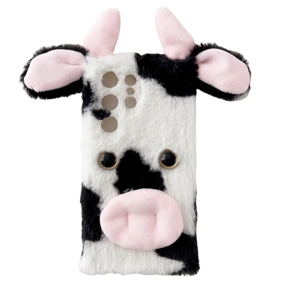 For Samsung Galaxy S24 Ultra Slim Case Fluffy Cows Ear Soft TPU Phone Case - Black - 1