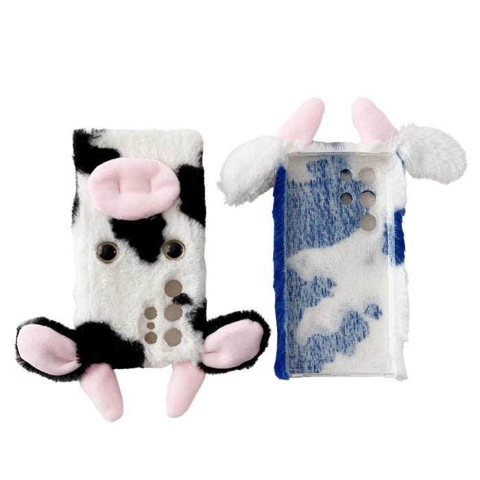 For Samsung Galaxy S24 Ultra Slim Case Fluffy Cows Ear Soft TPU Phone Case - Black - 4
