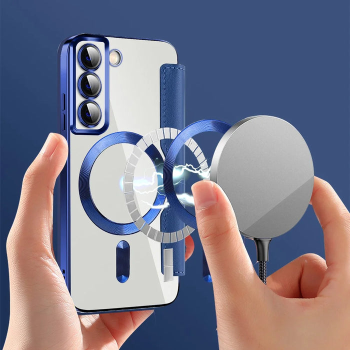 For Samsung Galaxy S22 5G Magnetic Case RFID Blocking Phone Leather Cover - Sapphire - 4