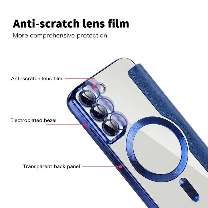 For Samsung Galaxy S22 5G Magnetic Case RFID Blocking Phone Leather Cover - Sapphire - 7