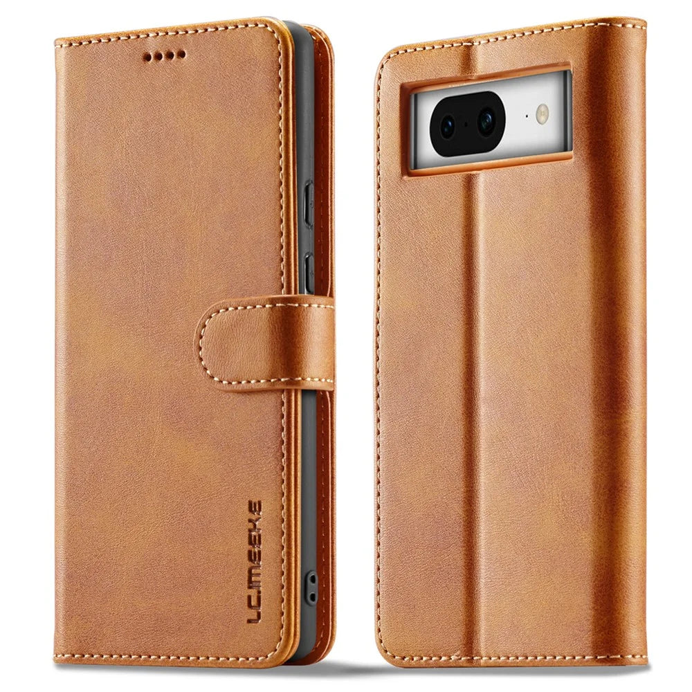 LC.IMEEKE For Google Pixel 8a Case Calf Texture PU Leather Phone Wallet Cover - Yellow - 1
