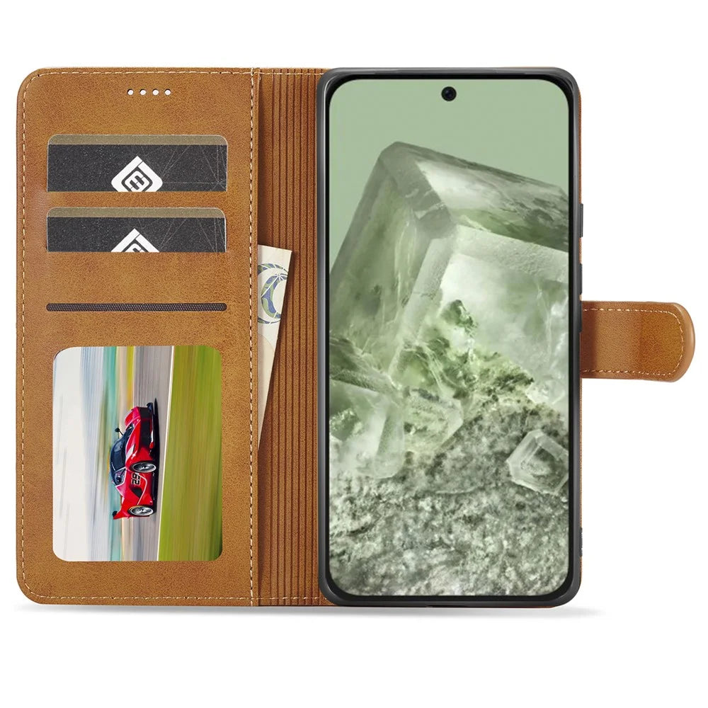 LC.IMEEKE For Google Pixel 8a Case Calf Texture PU Leather Phone Wallet Cover - Yellow - 2