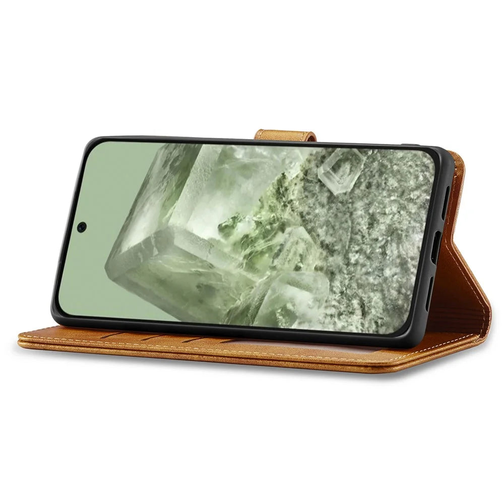 LC.IMEEKE For Google Pixel 8a Case Calf Texture PU Leather Phone Wallet Cover - Yellow - 3