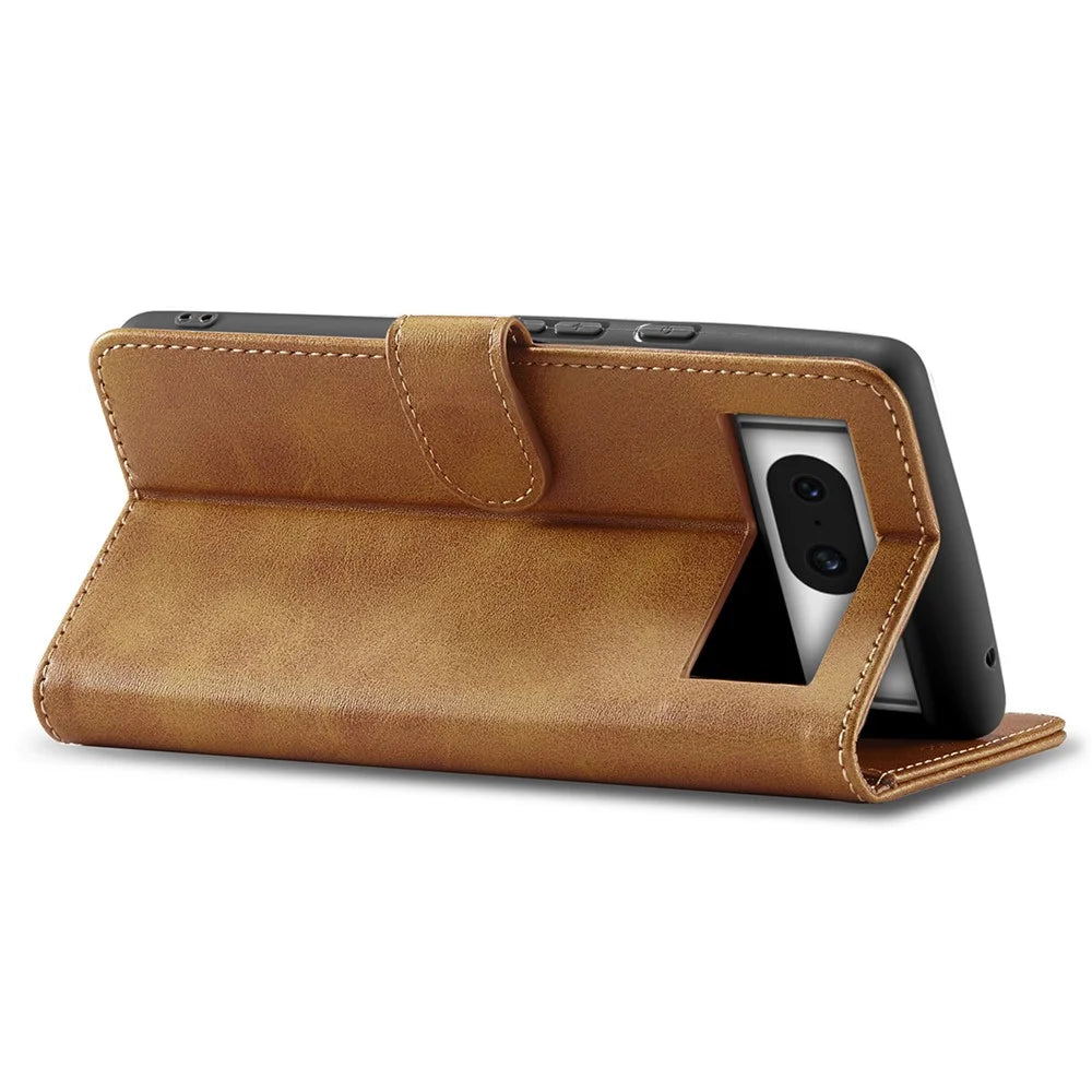 LC.IMEEKE For Google Pixel 8a Case Calf Texture PU Leather Phone Wallet Cover - Yellow - 4