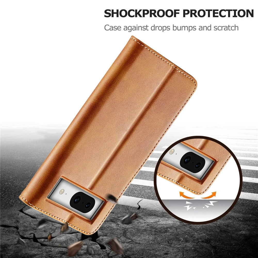 LC.IMEEKE For Google Pixel 8a Case Calf Texture PU Leather Phone Wallet Cover - Yellow - 6