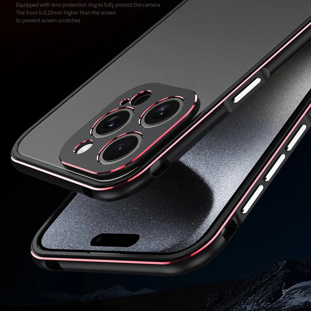 For iPhone 15 Pro Max Case Metal Frame Slim Smart Phone Cover with Camera Lens Guard - Blue+Silver - 4
