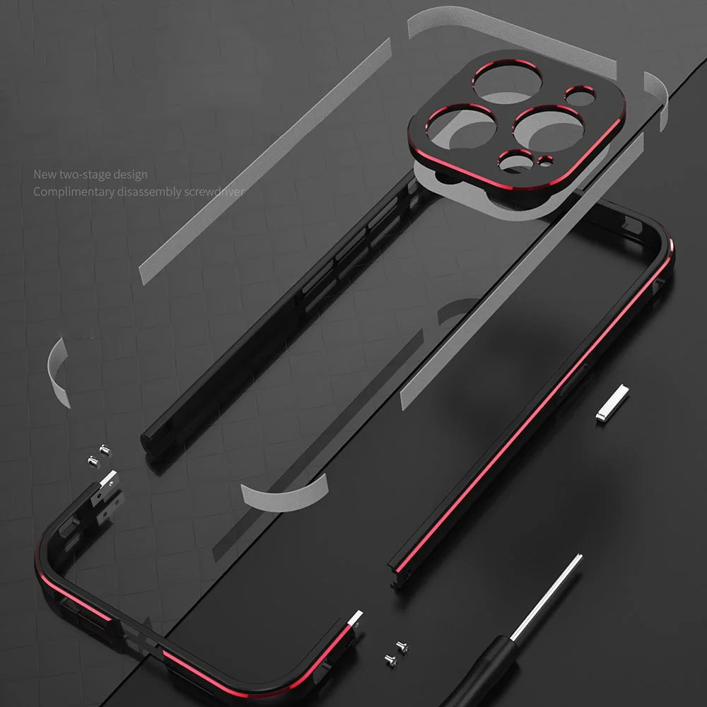 For iPhone 15 Pro Max Case Metal Frame Slim Smart Phone Cover with Camera Lens Guard - Blue+Silver - 7