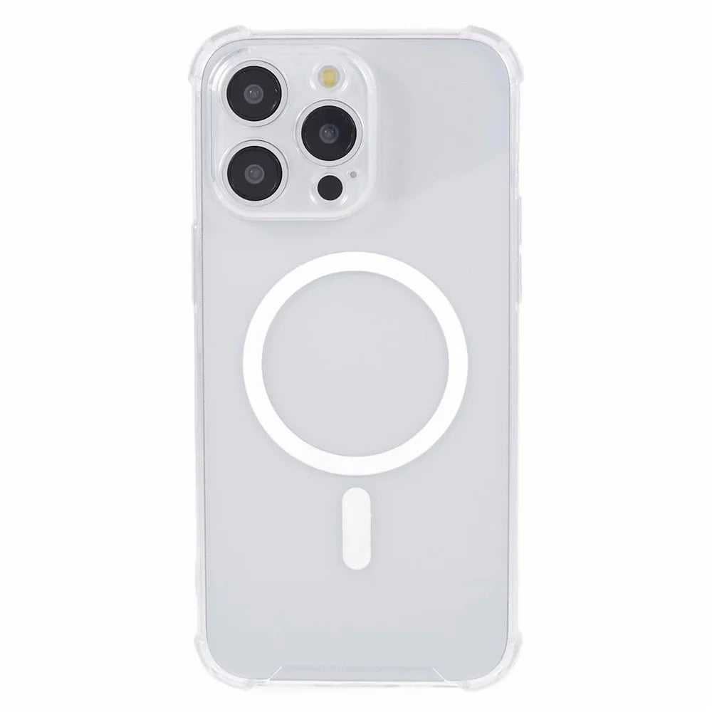 For iPhone 15 Pro Magnetic Case Four Corner Anti-drop TPU Cover Compatible with MagSafe - Transparent - 3