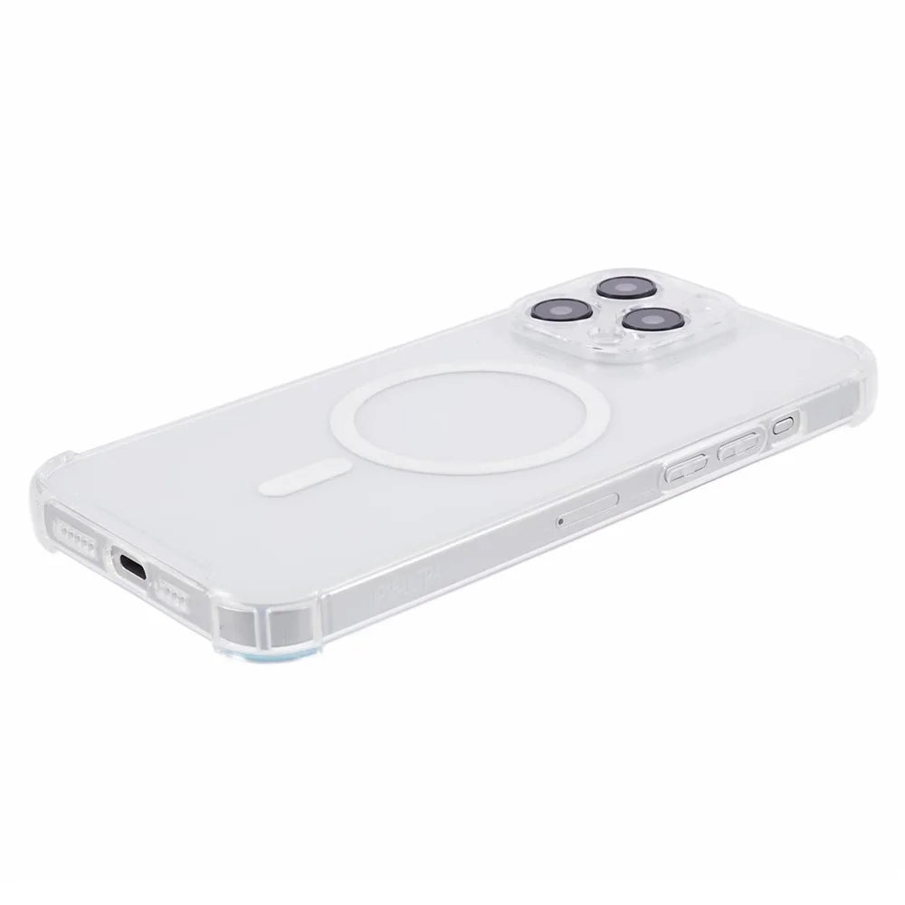 For iPhone 15 Pro Magnetic Case Four Corner Anti-drop TPU Cover Compatible with MagSafe - Transparent - 5