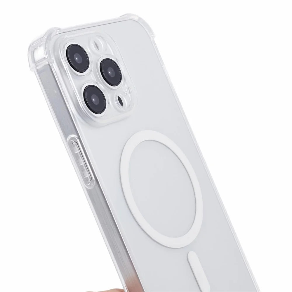 For iPhone 15 Pro Magnetic Case Four Corner Anti-drop TPU Cover Compatible with MagSafe - Transparent - 6