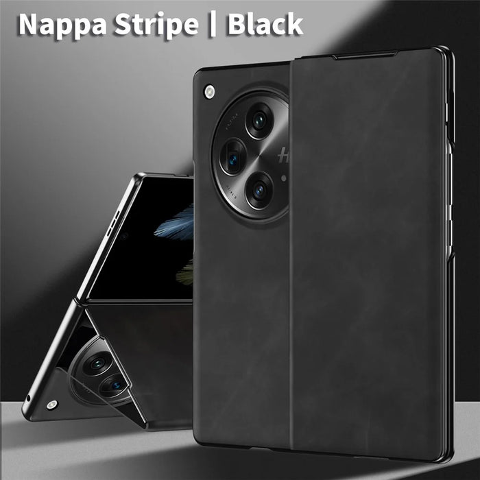 For OnePlus Open Folding Case Nappa Texture Stand Leather + PC Phone Cover - Black - 2