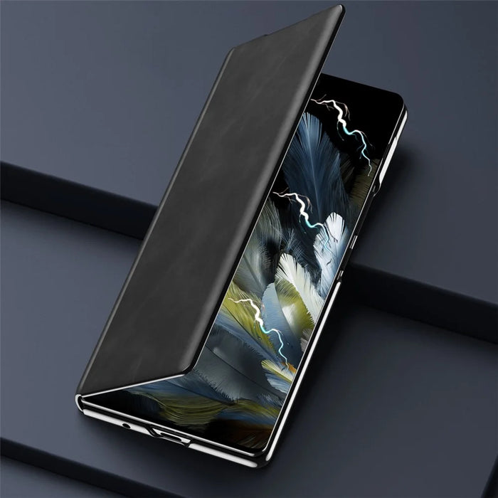 For OnePlus Open Folding Case Nappa Texture Stand Leather + PC Phone Cover - Black - 6