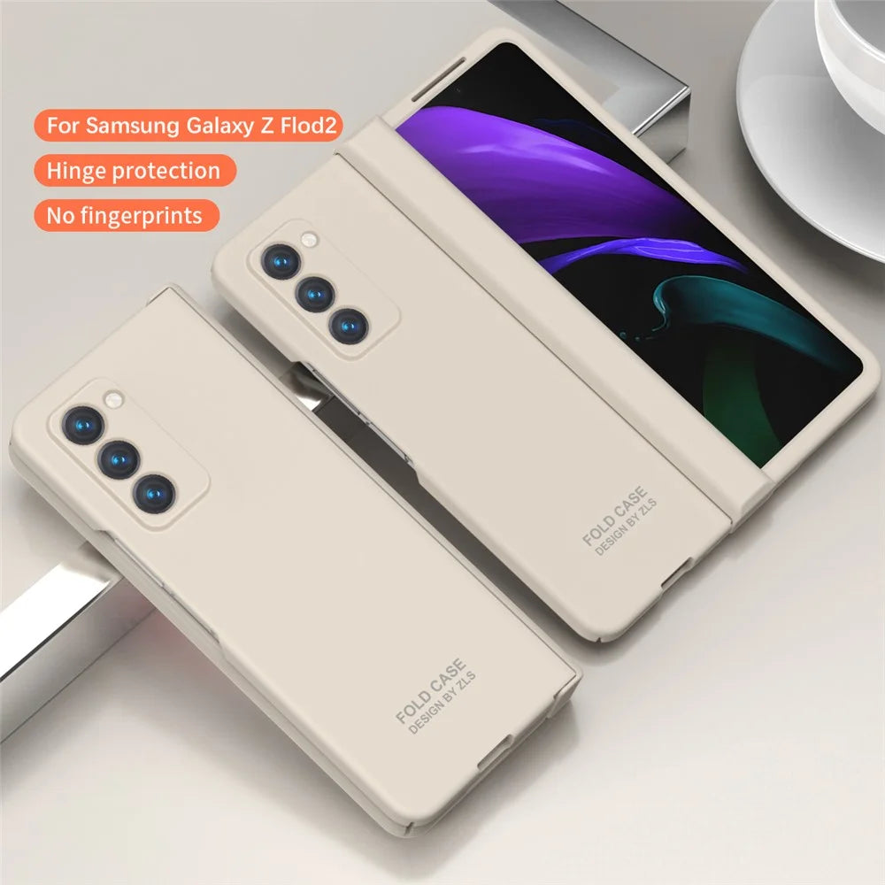For Samsung Galaxy Z Fold2 5G Hard PC Case Anti-scratch Phone Cover with Tempered Glass Film- Beige - 2