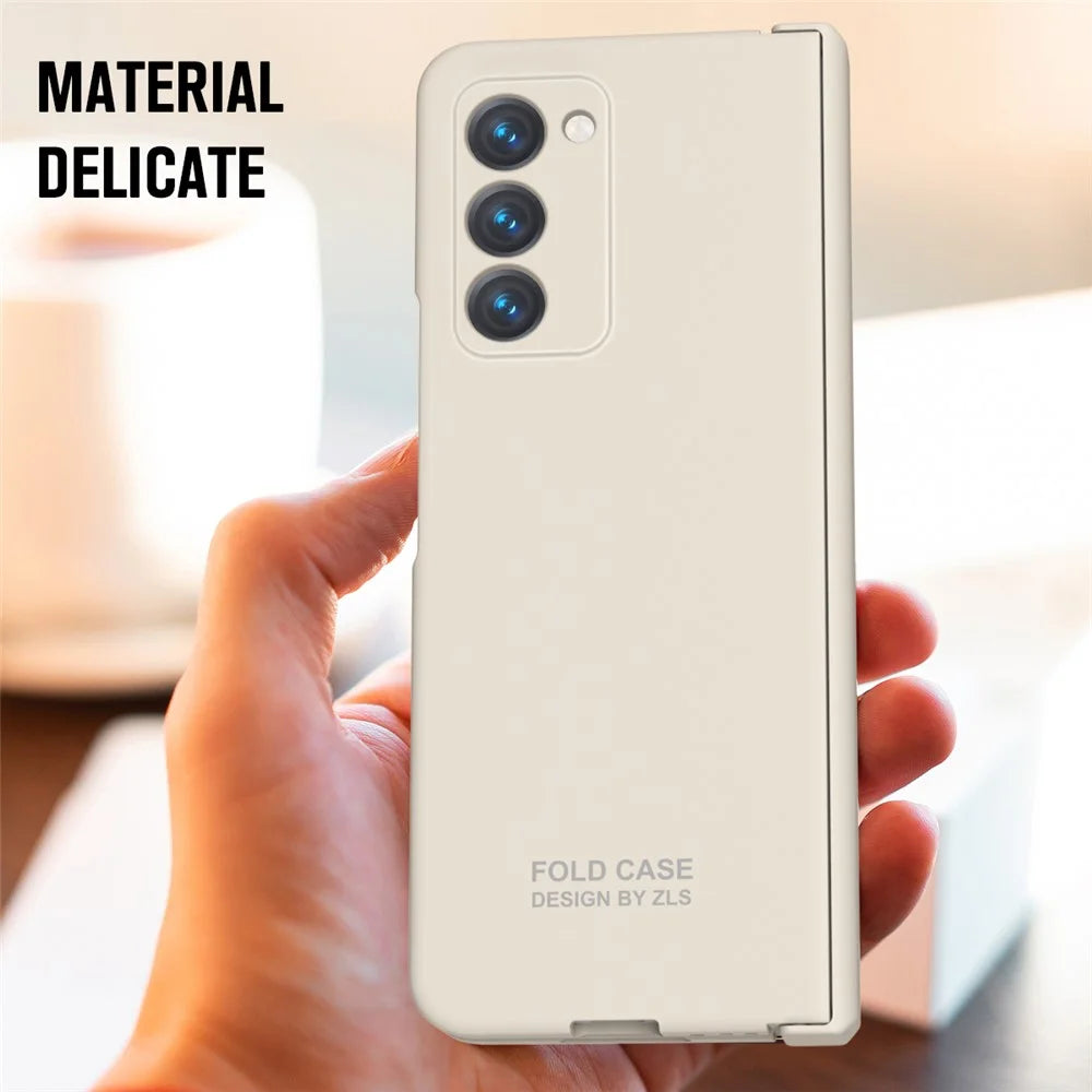For Samsung Galaxy Z Fold2 5G Hard PC Case Anti-scratch Phone Cover with Tempered Glass Film- Beige - 5