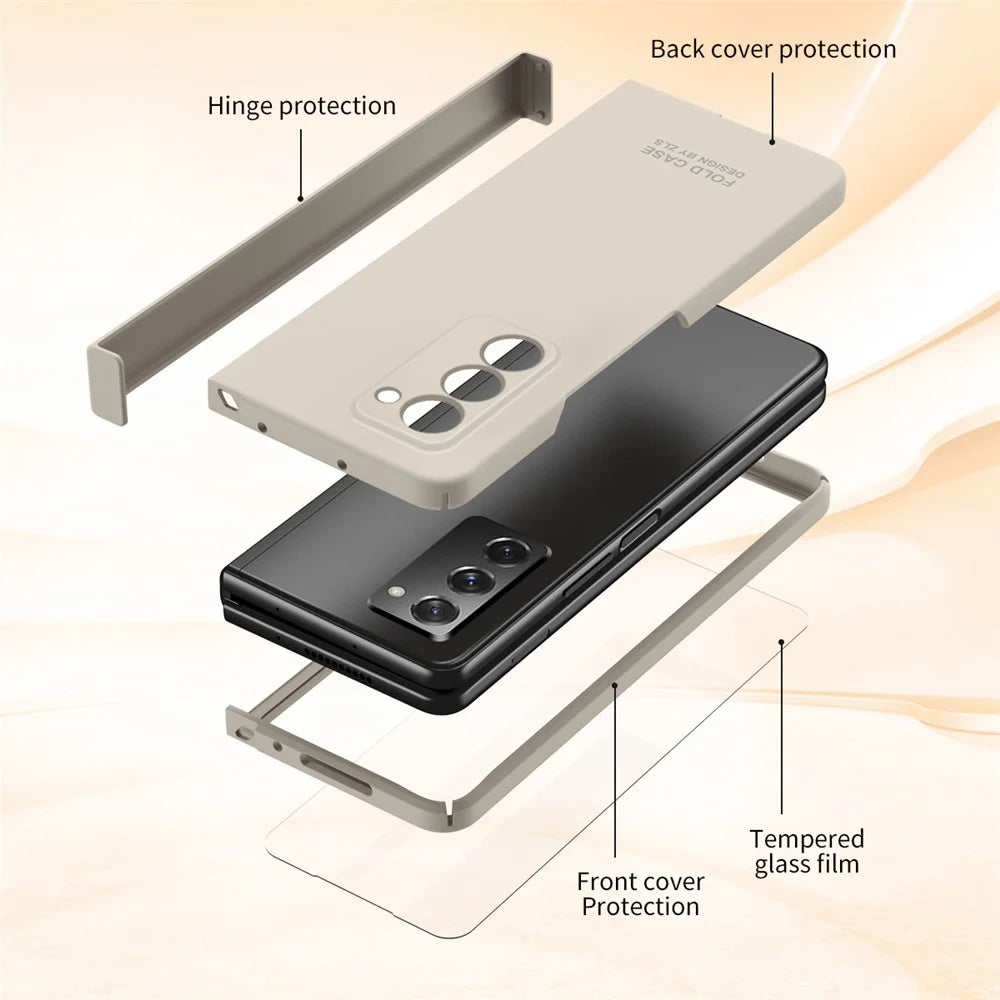For Samsung Galaxy Z Fold2 5G Hard PC Case Anti-scratch Phone Cover with Tempered Glass Film- Beige - 7