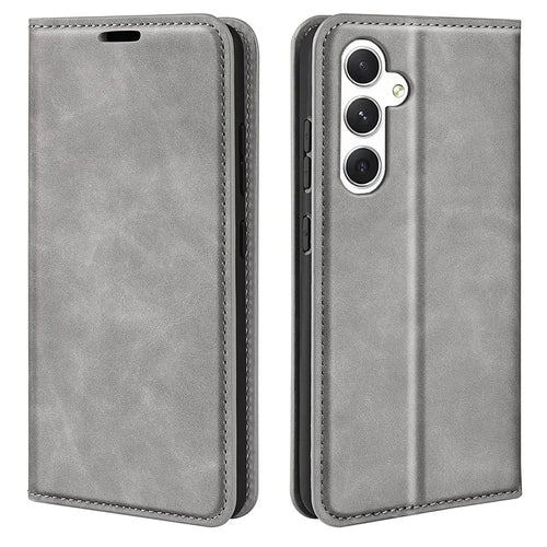 For Samsung Galaxy S24+ Case Skin-touch Leather Wallet Phone Cover - Grey - 1