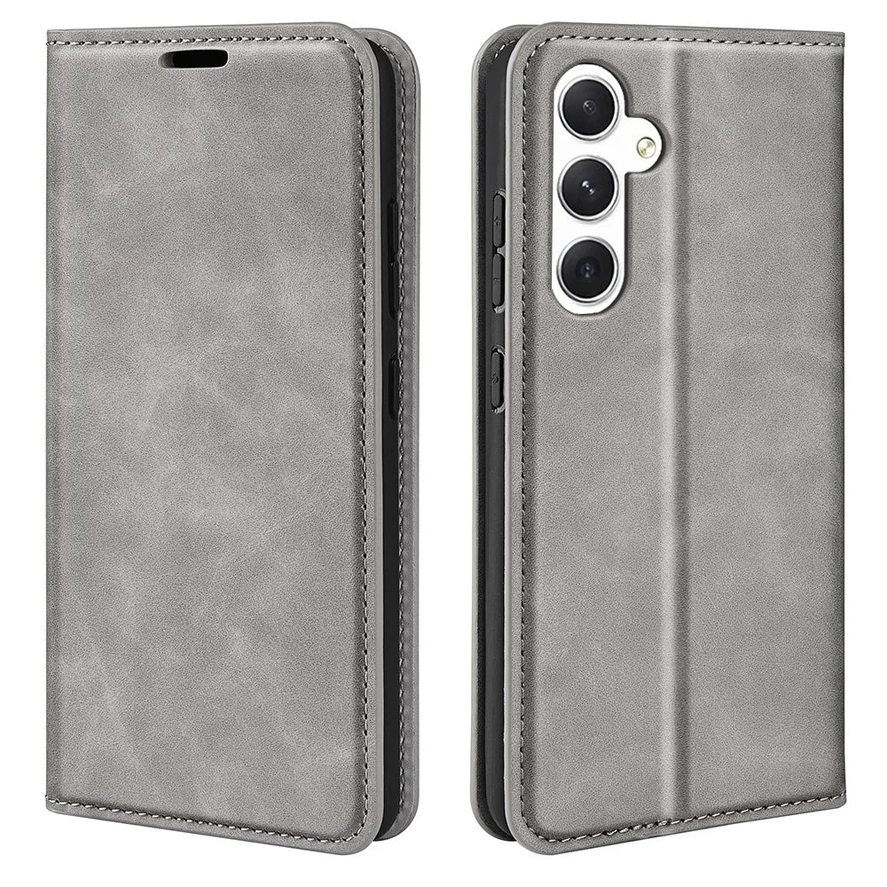 For Samsung Galaxy S24+ Case Skin-touch Leather Wallet Phone Cover - Grey - 1