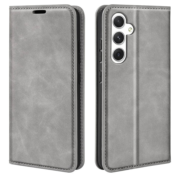 For Samsung Galaxy S24+ Case Skin-touch Leather Wallet Phone Cover - Grey - 1