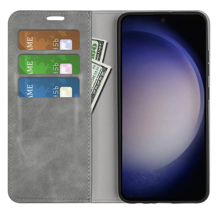For Samsung Galaxy S24+ Case Skin-touch Leather Wallet Phone Cover - Grey - 2