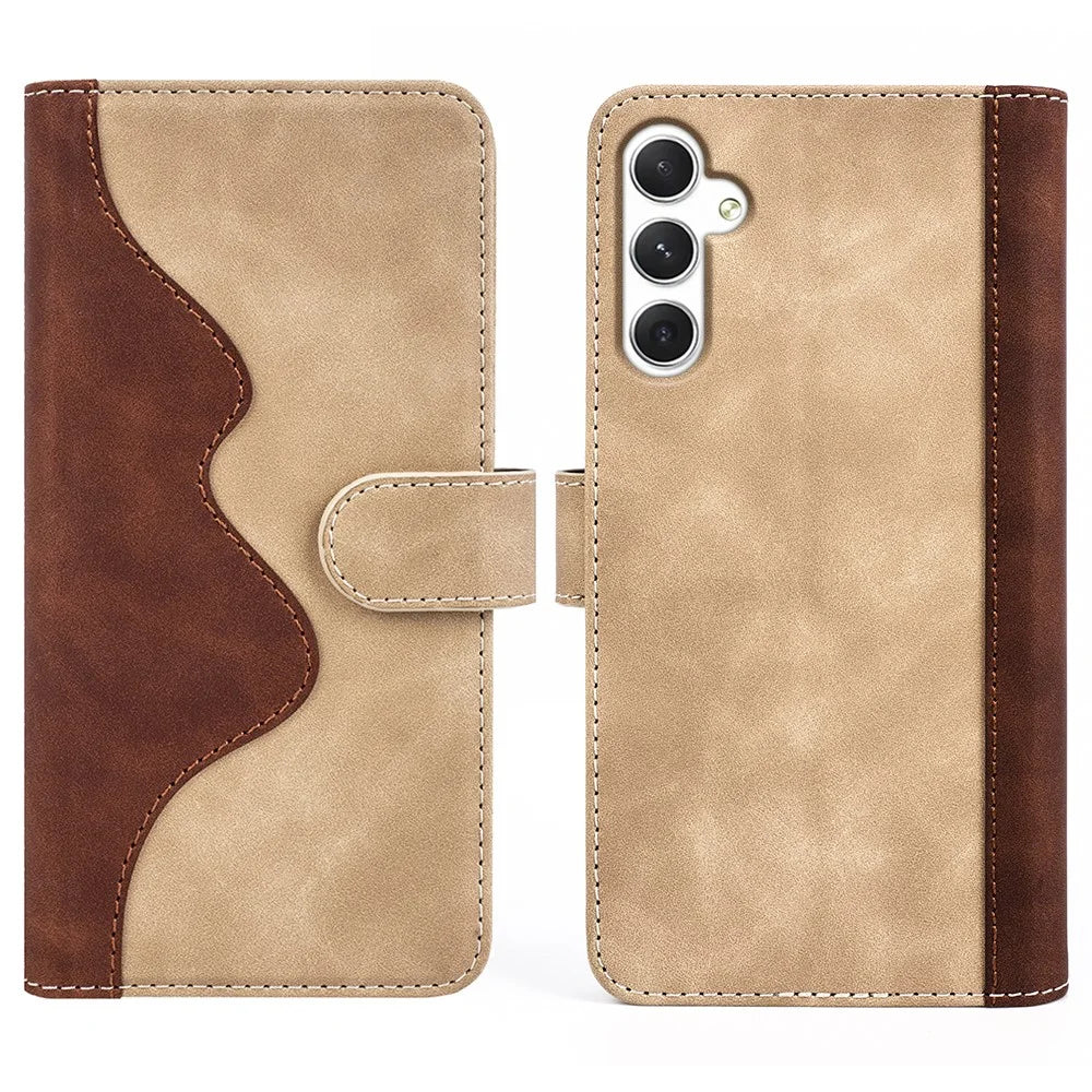 For Samsung Galaxy S24 Case Wallet Color Splicing PU Leather Folio Phone Cover - Yellow - 1