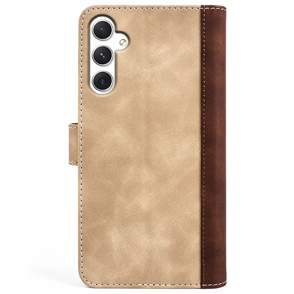 For Samsung Galaxy S24 Case Wallet Color Splicing PU Leather Folio Phone Cover - Yellow - 7