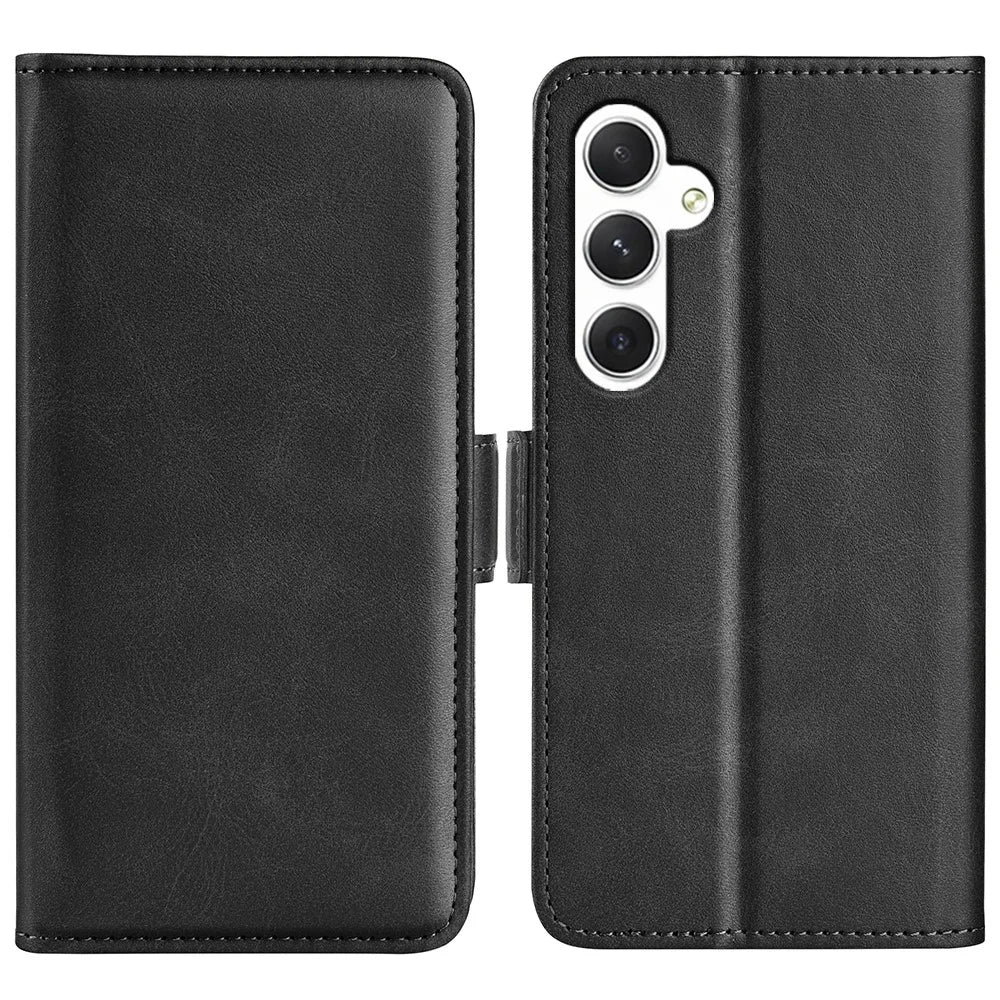 For Samsung Galaxy S24 Case PU Leather Dual Magnetic Clasp Protective Cover - Black - 1