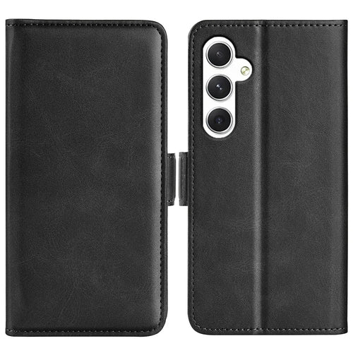 For Samsung Galaxy S24 Case PU Leather Dual Magnetic Clasp Protective Cover - Black - 1