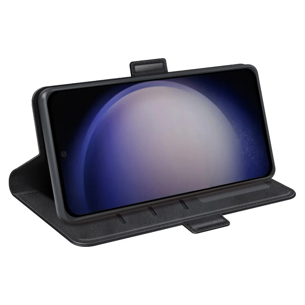 For Samsung Galaxy S24 Case PU Leather Dual Magnetic Clasp Protective Cover - Black - 3