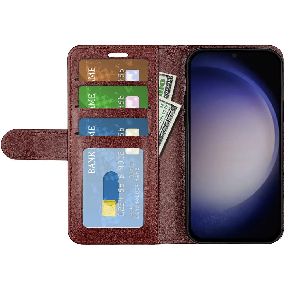 For Samsung Galaxy S24+ Case Crazy Horse Texture Magnetic Flip Phone Cover - Brown - 2