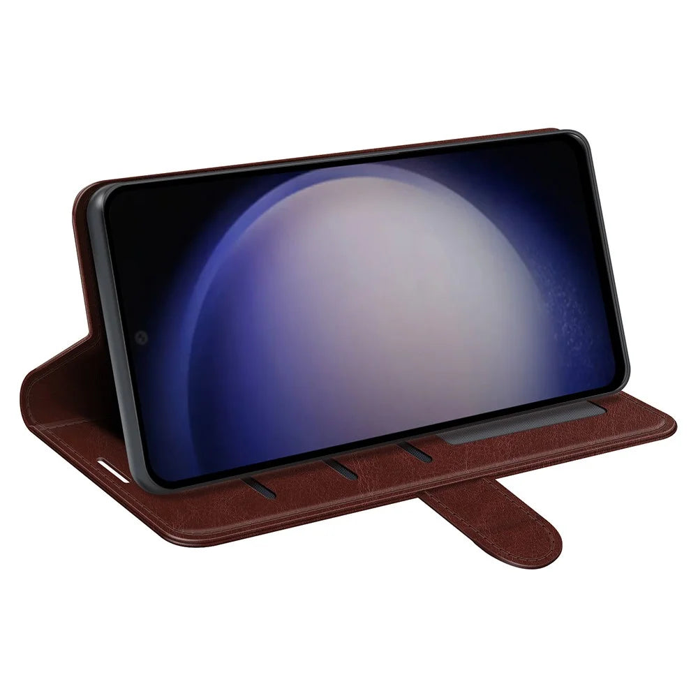 For Samsung Galaxy S24+ Case Crazy Horse Texture Magnetic Flip Phone Cover - Brown - 3