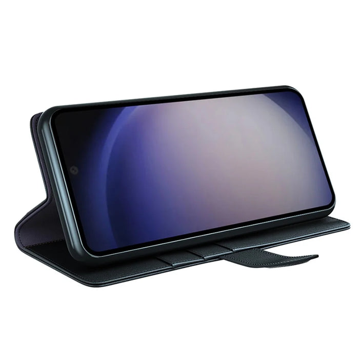 For Samsung Galaxy S24 Case Genuine Split Leather Phone Cover with Wallet Stand - Black - 3