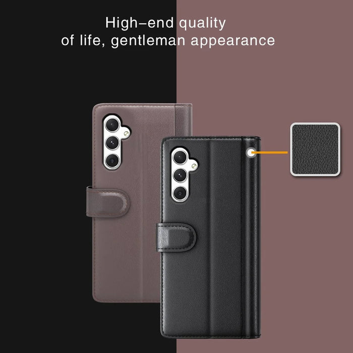 For Samsung Galaxy S24 Case Genuine Split Leather Phone Cover with Wallet Stand - Black - 5