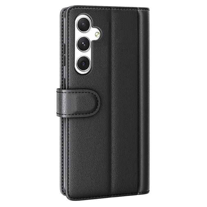 For Samsung Galaxy S24 Case Genuine Split Leather Phone Cover with Wallet Stand - Black - 7