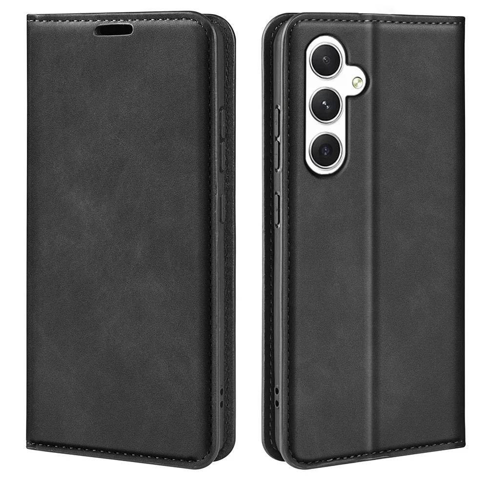 For Samsung Galaxy S24 Case Flip Wallet Skin-touch Phone Cover - Black - 1
