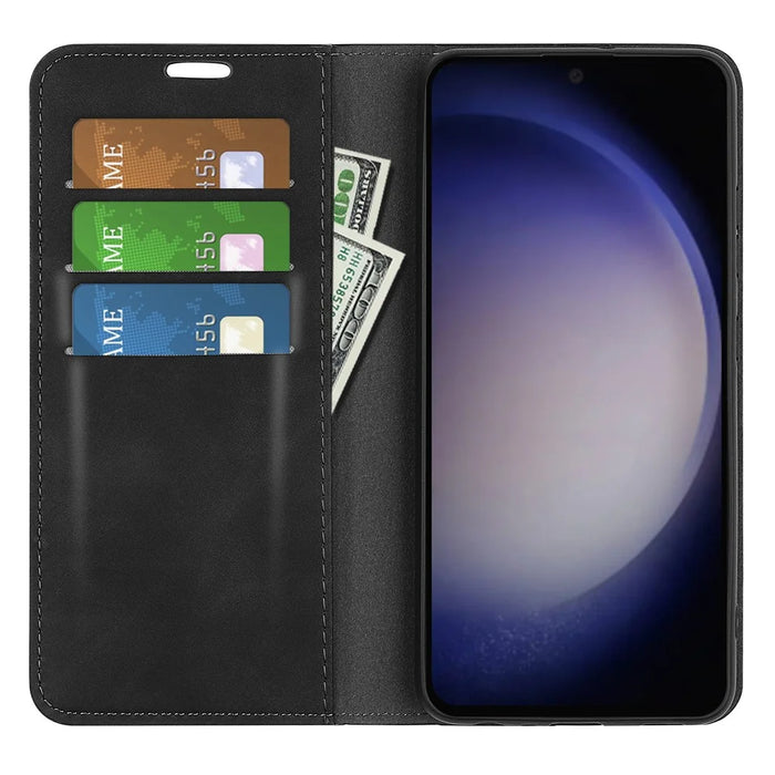 For Samsung Galaxy S24 Case Flip Wallet Skin-touch Phone Cover - Black - 2