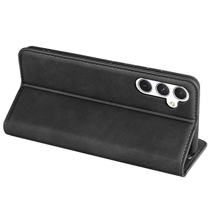 For Samsung Galaxy S24 Case Flip Wallet Skin-touch Phone Cover - Black - 4