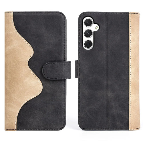 For Samsung Galaxy S24+ Case PU Leather Color Splicing Stand Phone Cover - Black - 1